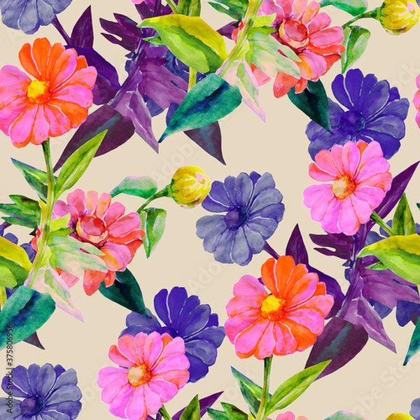 Fototapeta Gerbera seamless pattern..Image on white and color background.
