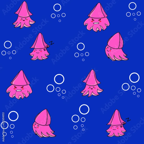 Obraz Seamless Pattern Cute Squid