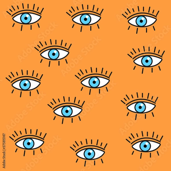 Fototapeta Eye Hand Drawn Seamless Pattern