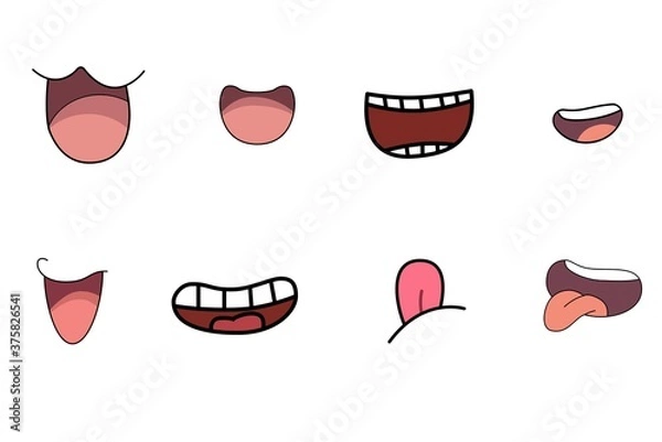 Fototapeta set of mouth  and white teeth , isolated