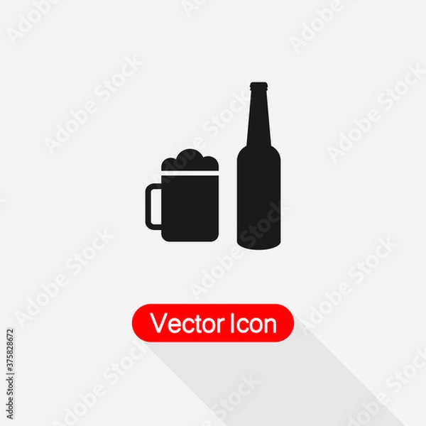 Fototapeta Beer Bottle With Beer Mug Icon, Beer Icon Vector Illustration Eps10