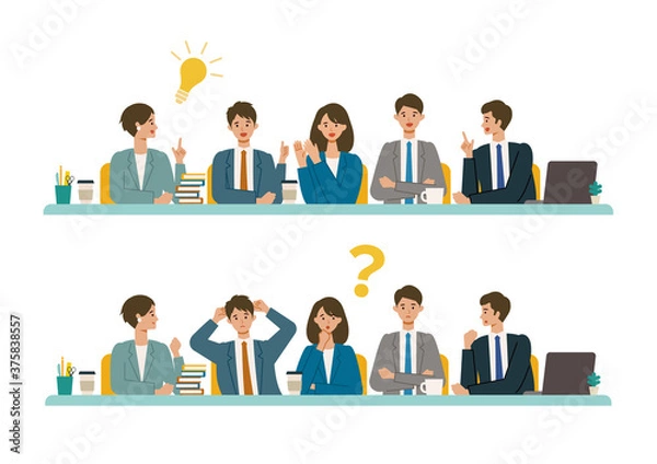 Fototapeta ミーティング、会議をする社会人のイラスト