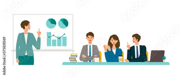 Fototapeta プレゼンテーションをする社会人のイラスト