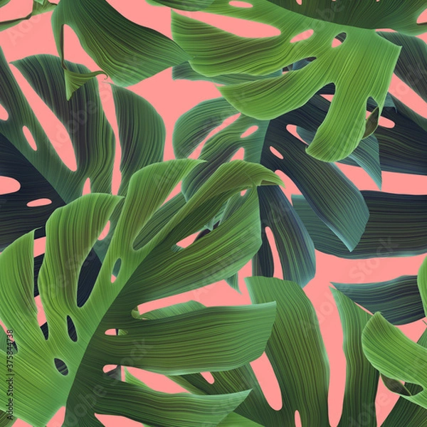 Obraz Tropical monstera leaves seamless pattern seamless leaves colorful background. Stylish design with colorful leaf