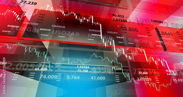 Fototapeta Red background with market chart and digits
