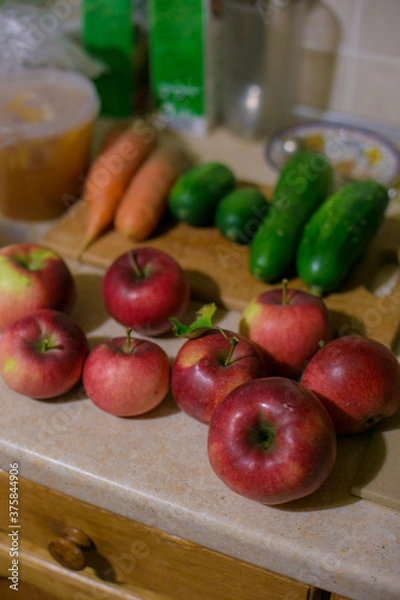 Obraz fresh vegetables on a wooden table