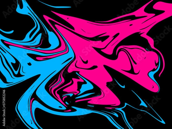 Fototapeta light blue and pink abstract watercolor pattern luxury and geometric fluid liquid color ink on black.