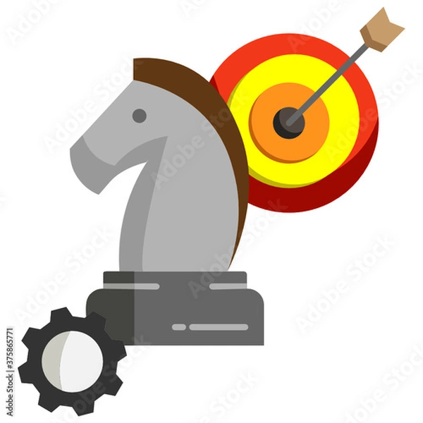 Obraz Merger and Acquisition Strategy Concept, Buying, selling of Business Game Plan On White Background, Dart Board Arrow, Knight and Cog Vector Color Icon Design, M&A Symbols  