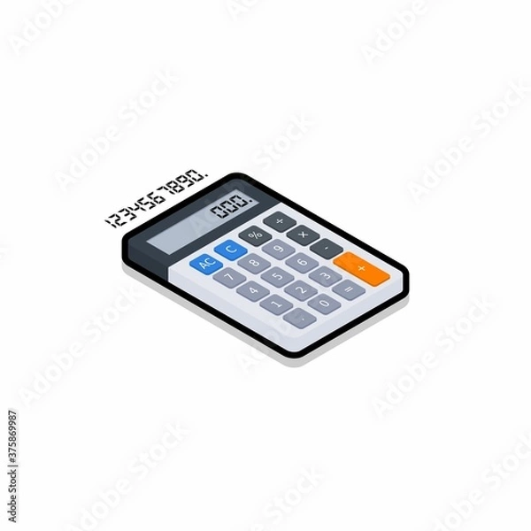 Fototapeta Calculator and Digital number right view Black Stroke and Shadow icon vector isometric.