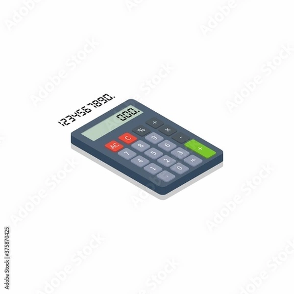 Fototapeta Calculator and Digital number right view Shadow icon vector isometric.