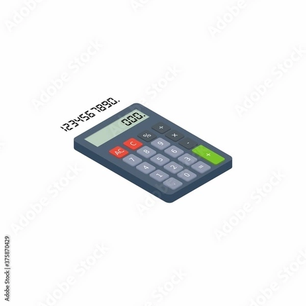 Fototapeta Calculator and Digital number right view White Background icon vector isometric.
