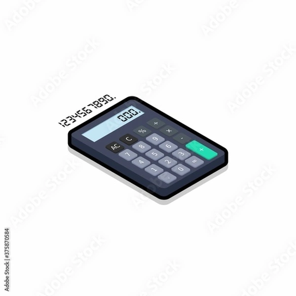 Fototapeta Calculator and Digital number right view Black Stroke and Shadow icon vector isometric.