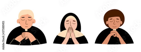 Fototapeta Praying priest and nun color avatar vector set