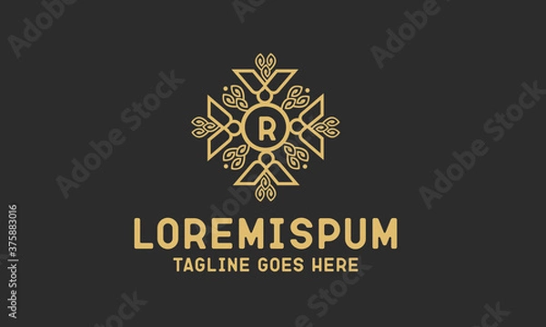 Fototapeta initials Letter Logo. Gold Letter Design Vector with Golden Luxury Colors and Monogram Design. logo design template, simple and clean ornament frames and black background, suitable for restaurant .