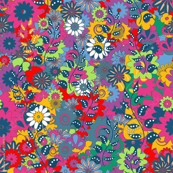 Obraz Seamless pattern with bright folk floral ornament, vector illustration