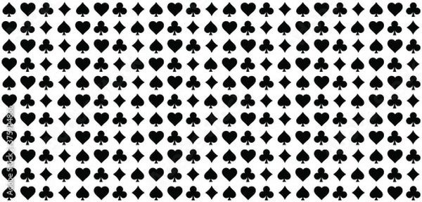 Obraz Cards game spades Queen King Heart Ace Poker player card game symbols Spade jack Oneline line pattern Vector bridge icons Funny gambling play suit black blackjack  Casino club gaming playing suits