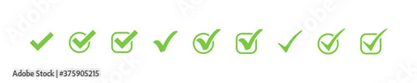 Obraz Check marks. Check mark green vector icons, isolated. Simple check marks. Checklist symbols. Vector illustration