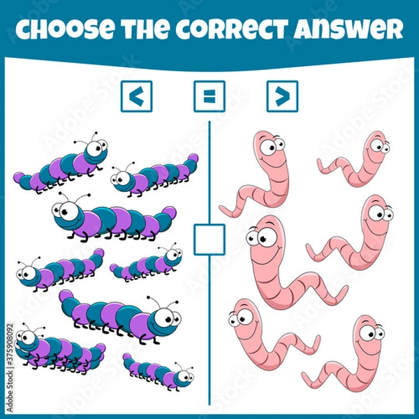 Obraz More less or equal. Compare the number. Counting game. Educational mathematical game. Math game for kids.