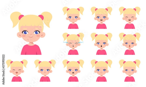 Obraz Set of blonde girl with different facial expressions. Collection emotions face