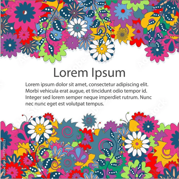 Obraz Card with bright folk floral ornament, vector illustration
