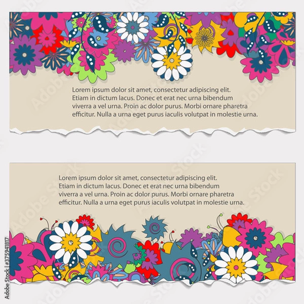 Obraz Set of banner with bright flowers, vector illustration