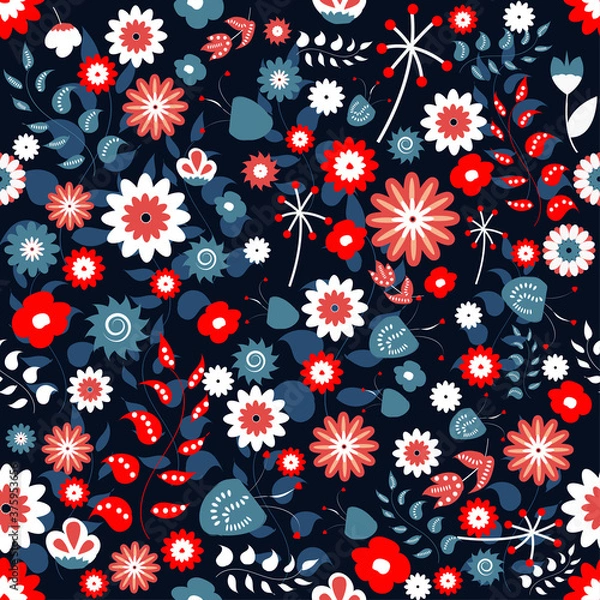 Obraz Seamless pattern with folk floral ornament, vector illustration