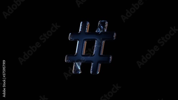 Obraz 3d rendering glass symbol of hashtag isolated on black with reflection
