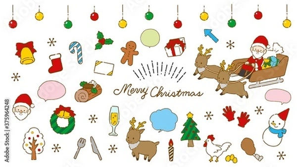 Obraz 手書き　かわいいクリスマス素材のイラストセット