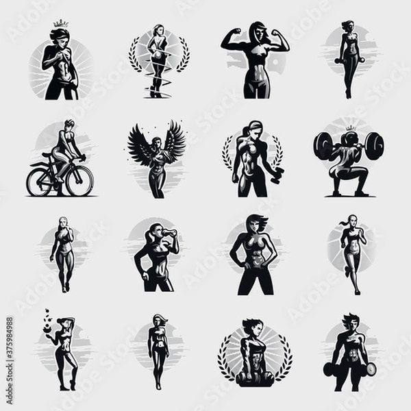 Fototapeta Women's fitness collection. 
