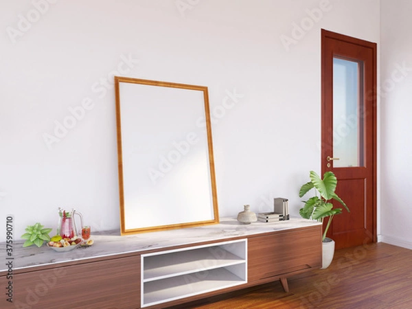 Fototapeta Interior Living Room Photo Frame Realistic Mockup. 3D Rendering, 3D illustration.