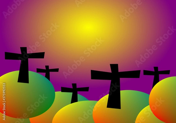 Obraz The many black crosses on the mound of the tomb with the light of the moon were terrifying.