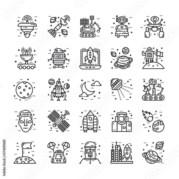 Fototapeta Line Icons Of Galaxy And Space 