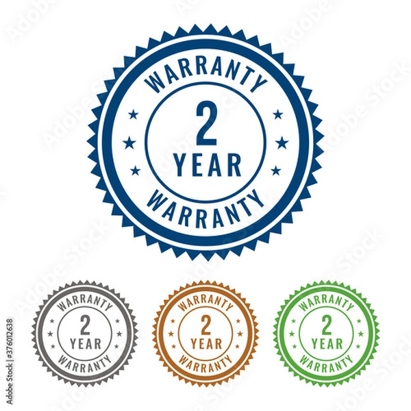 Fototapeta Youthful 2 Year Warranty 4 Colored Seal, Stamp, Badge, Sign isolated on white background. Vector badge 