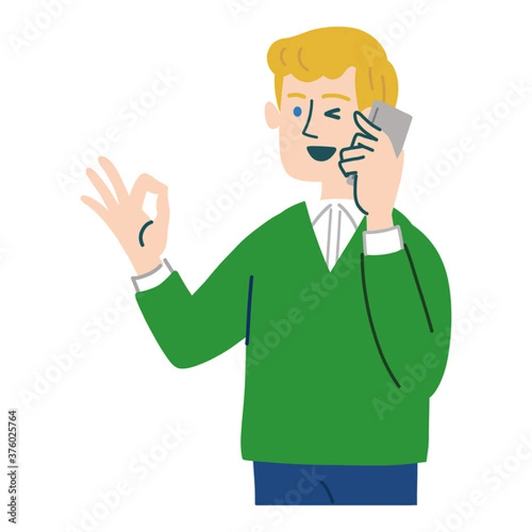 Fototapeta 男性　外国人　ブロンド　携帯電話　スマホ　いいね

