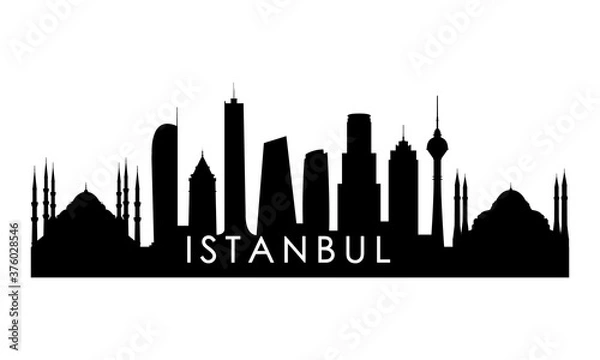 Fototapeta Istanbul skyline silhouette. Black Istanbul city design isolated on white background.