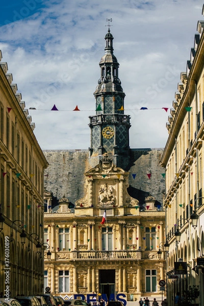Obraz View of the town hall located in the historical downtown of Reims, a city in the Grand Est region of France and one of the oldest in Europe