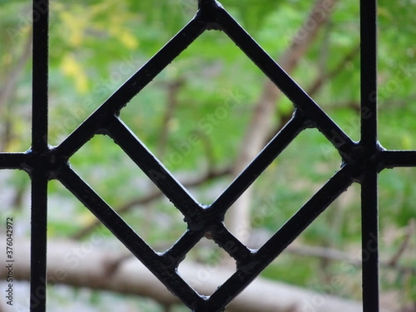 Fototapeta View from window through the grill in the time of lockdown