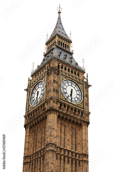 Fototapeta Big Ben isolated on white, London gothic architecture, UK
