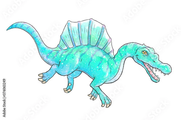 Fototapeta Friendly blue Spinosaurus isolated on white background