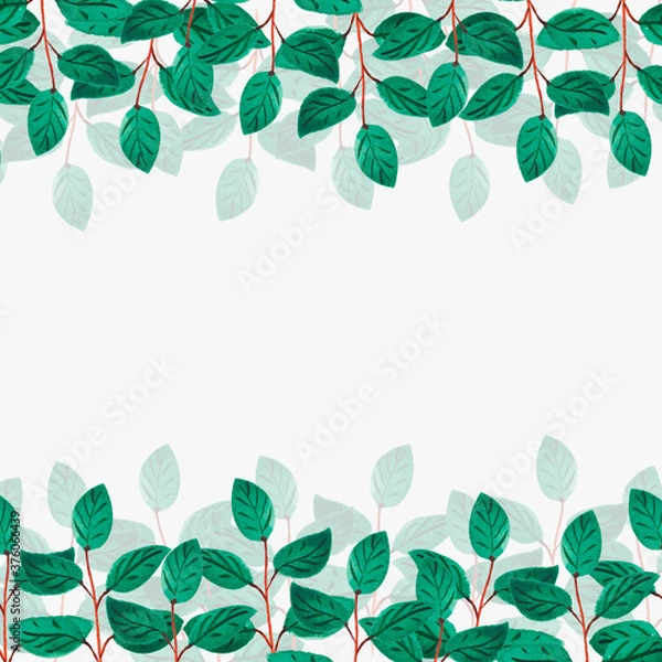 Fototapeta Watercolor floral frame. Botanical wreath. Greenery illustration on a white background. Postcard, poster, banner with space for text