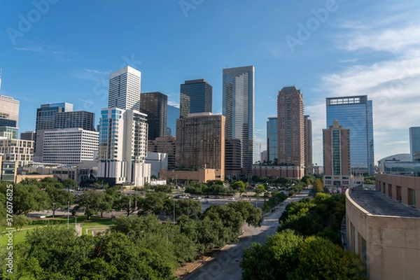 Fototapeta Urban View of the Streets of Houston With Large Buildings in the background