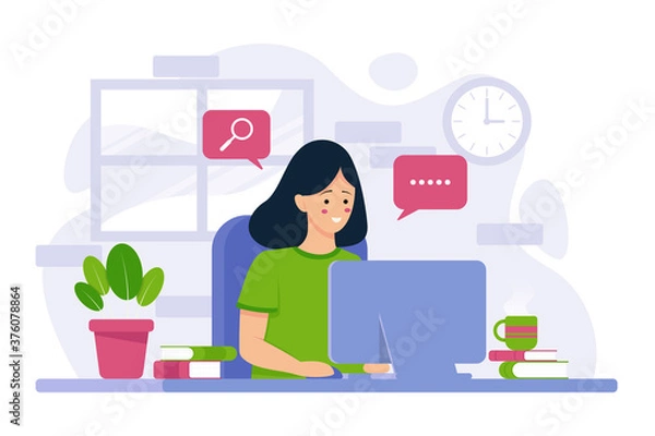 Fototapeta Work in office. Flat art vector.