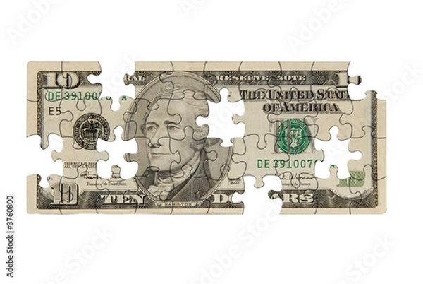 Obraz Ten dollar bill with pieces missing 