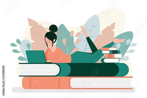 Fototapeta Education online illustration. Flat art vector.