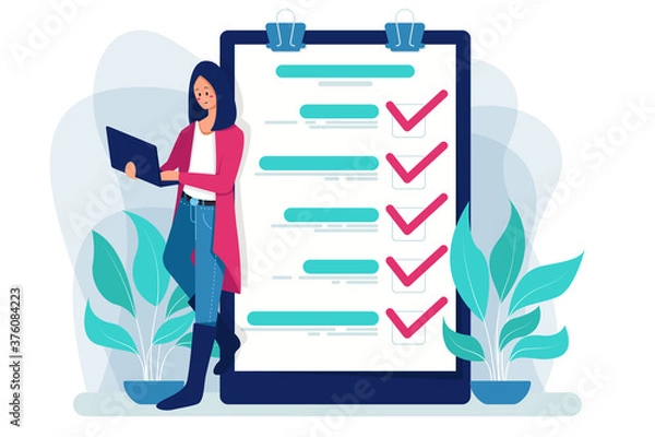 Fototapeta Survey report, checklist, questionnaire, business illustration.