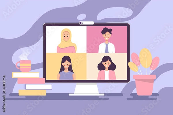 Fototapeta Online meeting. Flat art vector.