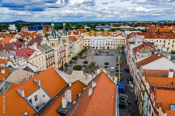Fototapeta Pardubice, The Czech republic: View on Pernstein Square  from Green gate tower.