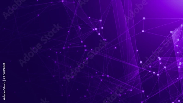Fototapeta Abstract purple violet polygon tech network with connect technology background. Abstract dots and lines texture background. 3d rendering.