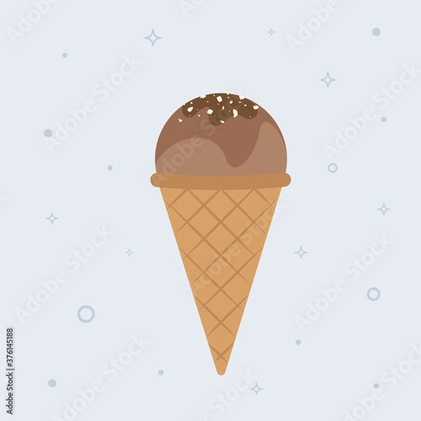 Fototapeta Chocolate ice cream cone. Vector illustration in flat style