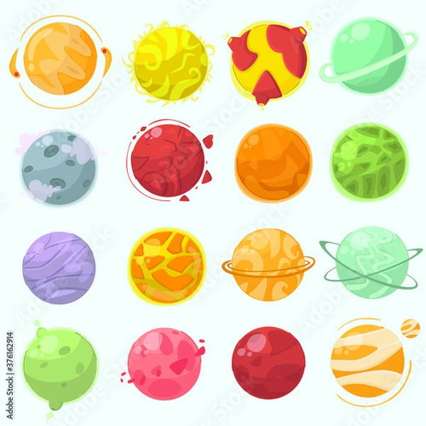 Obraz planets space cartoon illustration set
